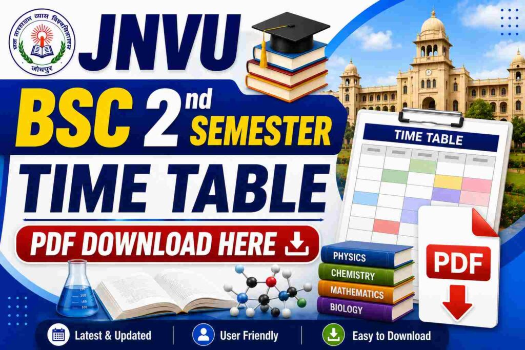JNVU BSC 2nd Semester Time Table PDF Download Here