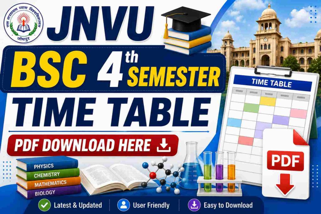 JNVU BSC 4th Semester Time Table PDF Download Here