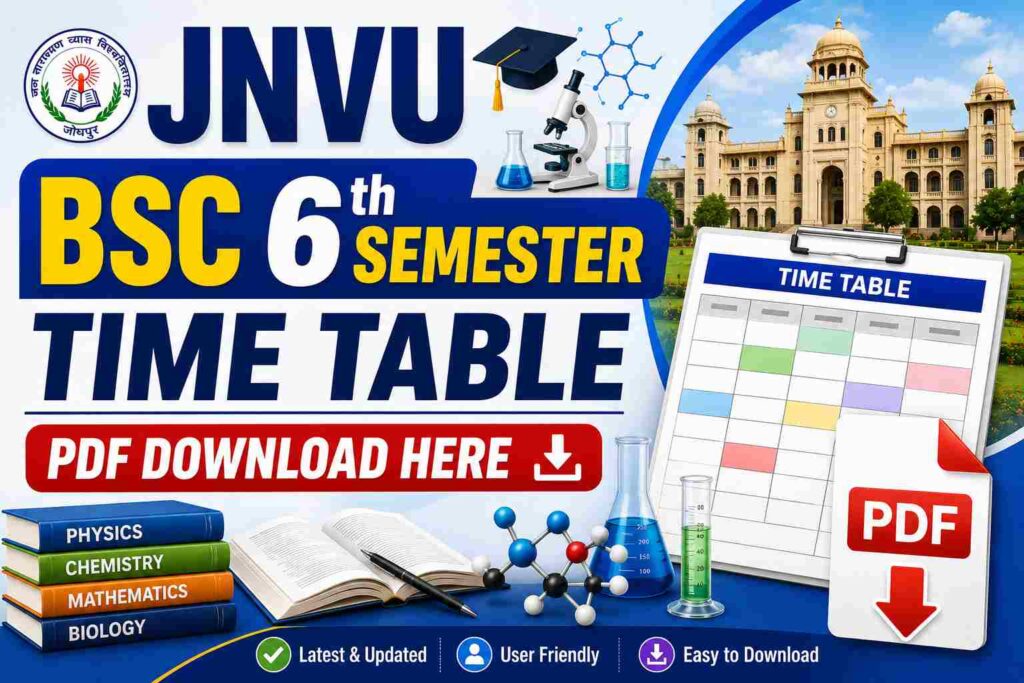 JNVU BSC 6th Semester Time Table PDF Download Here
